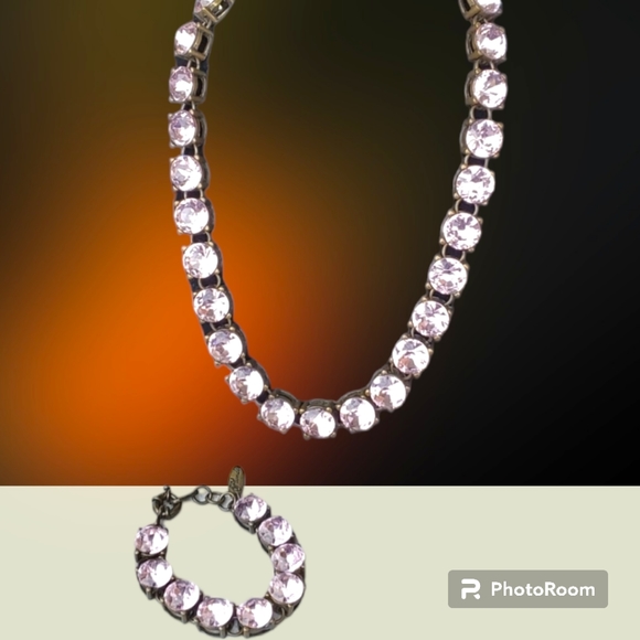 Vintage Sherry Renae Shiny Plunder 24 large pink rhinestones necklace & bracelet - Picture 1 of 15